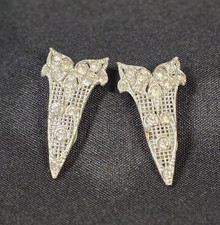 Antique 1920s Pair Art Deco Rhinestone Scarf Dress Shoe Clips 1 3/8" Silvertone