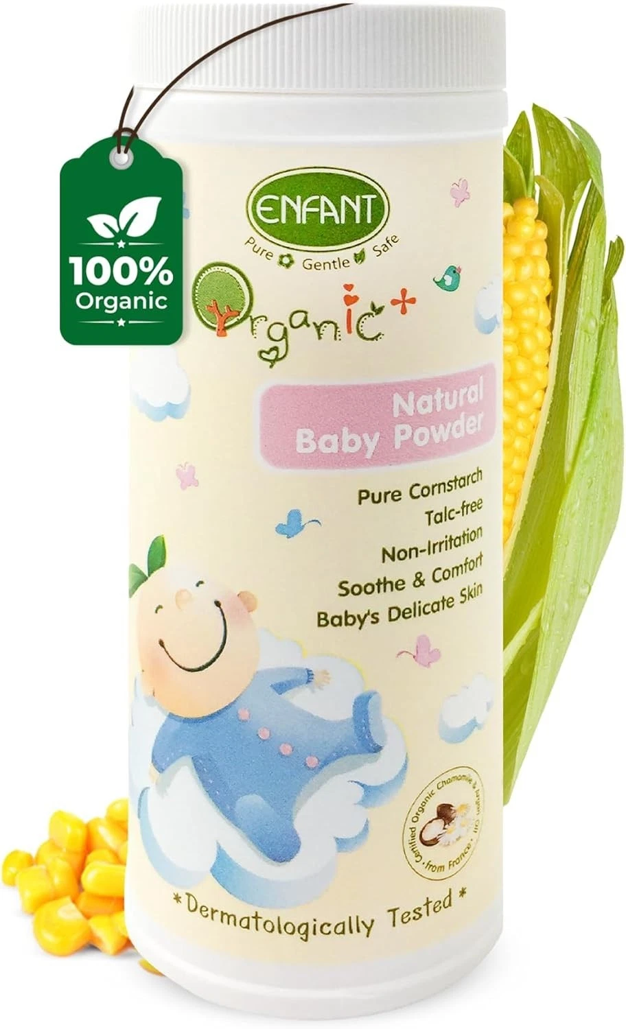 ENFANT Baby Powder Organic Plus Baby Powder 80G Premium-Grade Pure Cornstarch