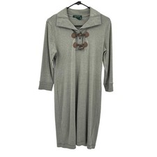Lauren Ralph Lauren Knit Dress Toggle Neck M Olive Preppy Academia Classic