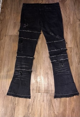 パンツ Rockstar US UK Drip Fringe Flared Denim Rockstar Original Flared Denim Jeans Black Distressed Regular Fit