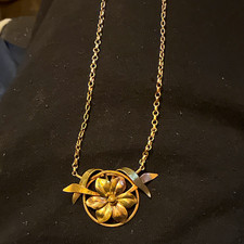 Vintage 12k Yellow Gold Flower Pendant Necklace Cable Chain No Stone Gold Tone