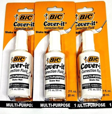 3-BIC WHITE OUT Cover-It Multi Purpose Pen & Ink Correction Fluid .7 fl oz 20ml