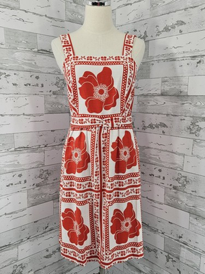 #ad #ad Draper James Tie Waist Sleeveless Dress Pockets White Red Floral Womens Xsmall $29.25