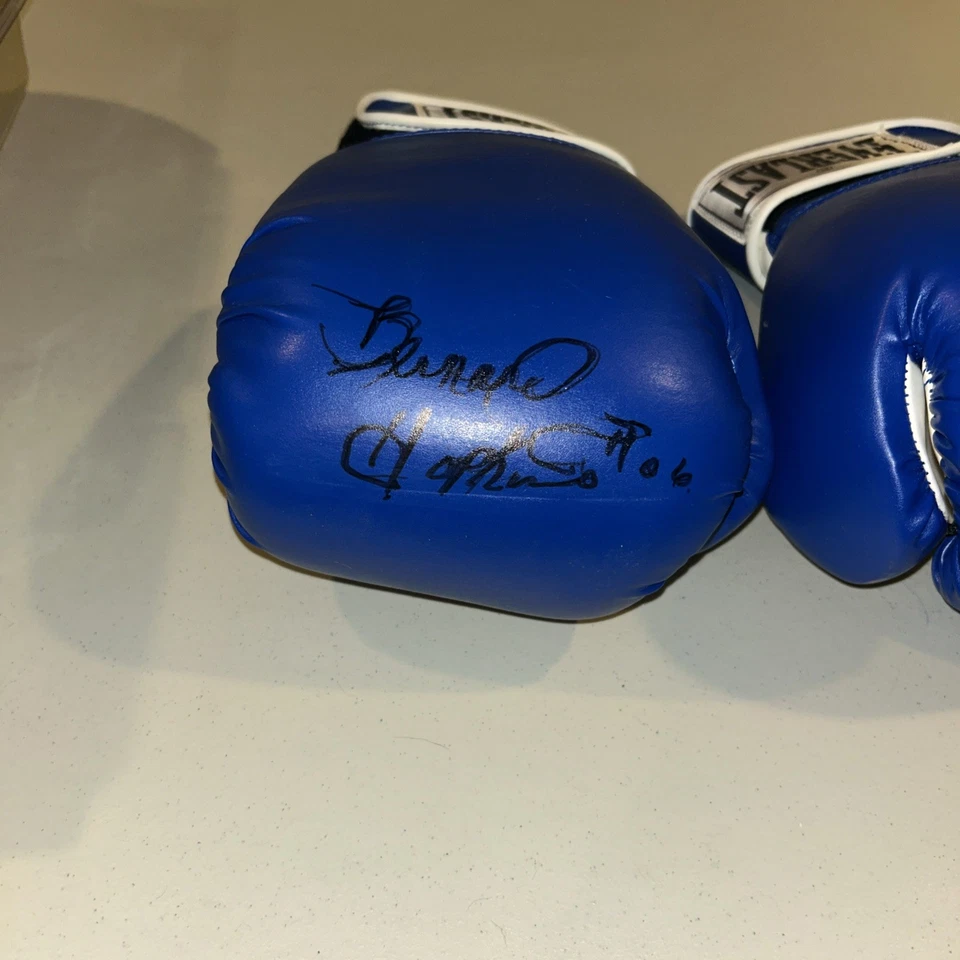 Guantes de Boxeo Two Executioner BERNARD HOPKINS Firmados Auto Azul Everlast Pro 2212 Foto 3 de 4