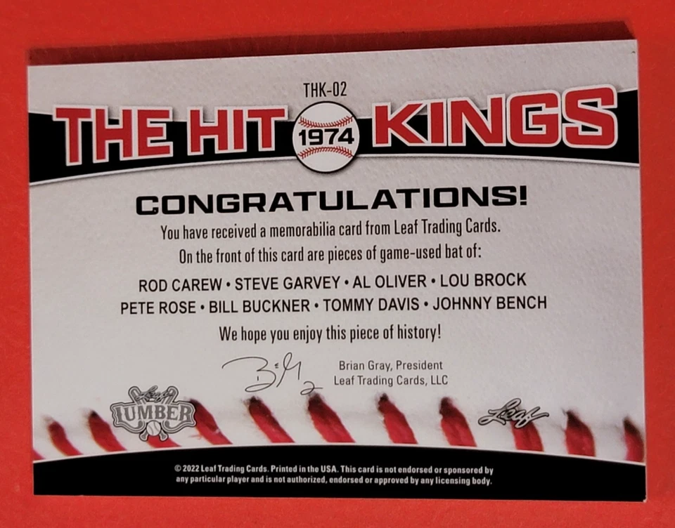 Tarjeta de murciélago Pete Rose #3/3 Johnny Bench Lou Brock Steve Garvey cuidado 22 hojas madera Foto 3 de 3