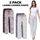 Ladies 2 Pack Harem Lounge Beach Pants Cotton Pyjama Bottoms Drawcord Waist