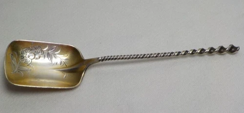 STERLING SILVER SUGAR SHOVEL SPOON TWIST 5 1/2 INCH BY TOWLE GOLD WASH FLORAL