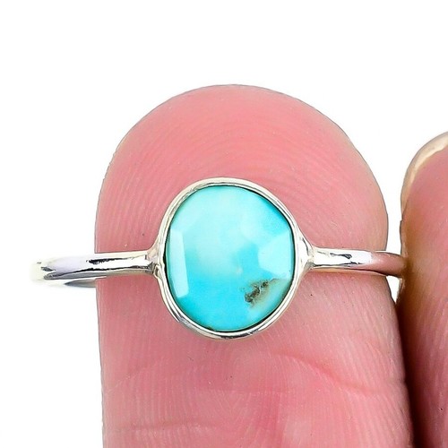 Natural Arizona Turquoise 925 Solid Silver Unique Cluster Ring Jewelry Size 8.5 - Picture 3 of 7
