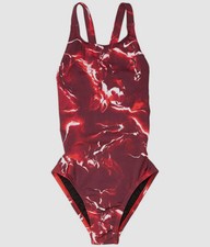  50 Nike Kid Girl's Red Lightning Fast Back Printed One-Piece Swimsuit Size M