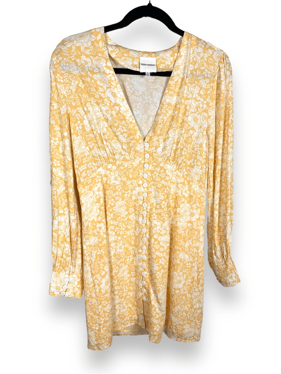 yellow babydoll dress long sleeve Yellow Floral Dress - Long Sleeve Mini Dress - Babydoll Dres