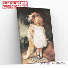 Paint By Numbers Kit Girl Dog Animal Home Art Painting DIY Oil Kids Draw Framed