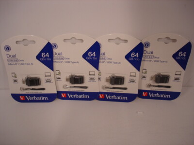 BOX OF 4 Verbatim 99140 64GB Store 'n' Go Dual USB Flash Drive for OTG Devices