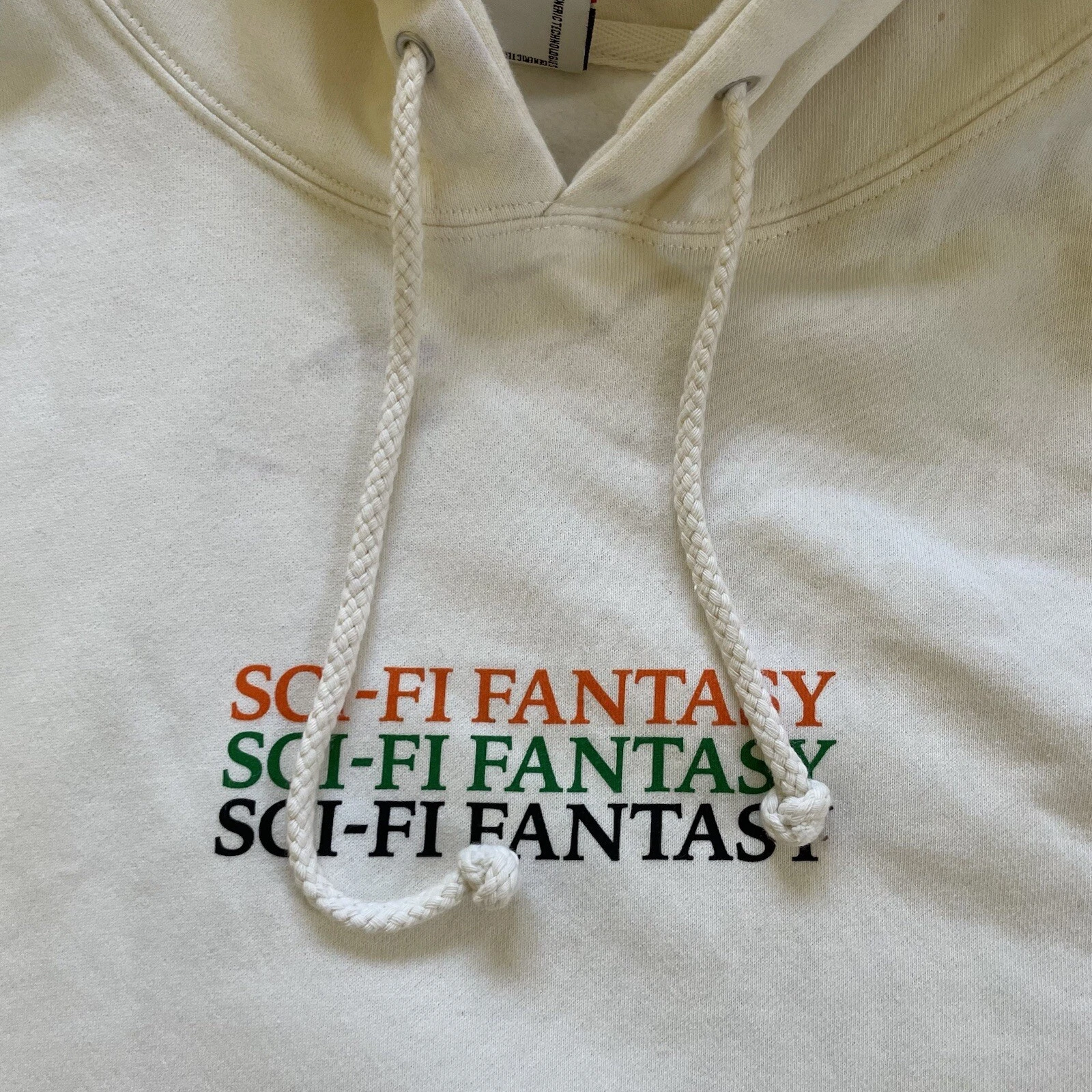 OFF WHITE Felpa con cappuccio crema fantasci fi fantasy taglia XL bianca logo tricolore pesante
