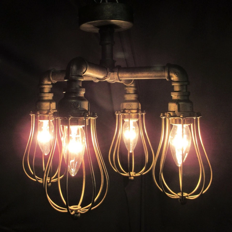 Lámpara colgante industrial vintage tubo de agua Steampunk lámpara de techo luz EE. UU. Foto 2 de 4