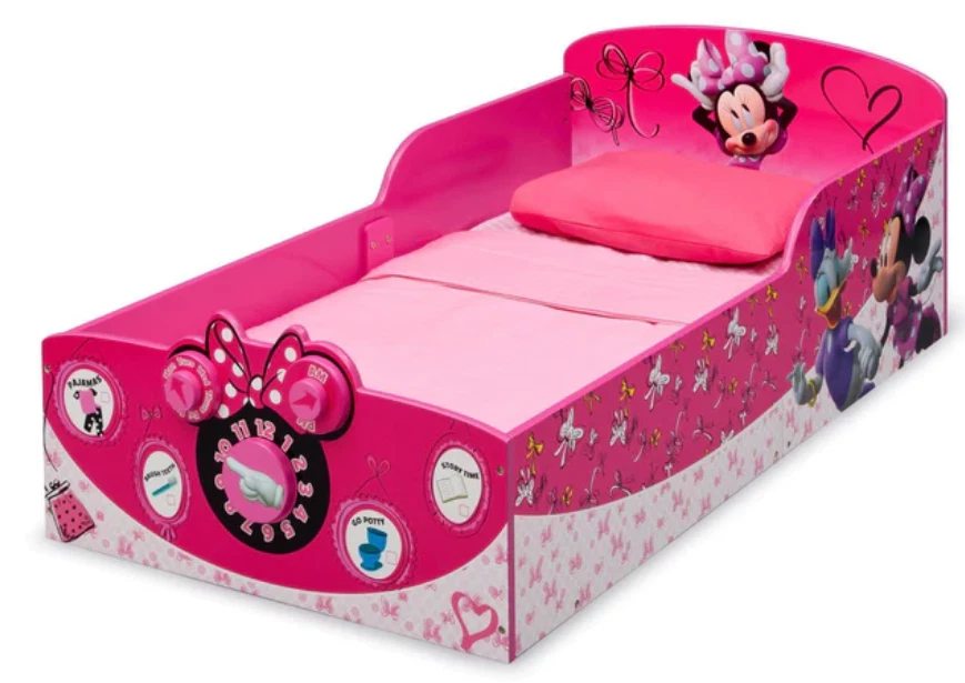Cama para niños pequeños Minnie Mouse Disney madera niñas niños muebles niños rosa nueva Foto 2 de 3
