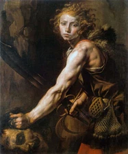 DAVID WITH THE HEAD OF GOLIATH BIBLICAL PAINTING BY TANZIO DA VARALLO REPRO