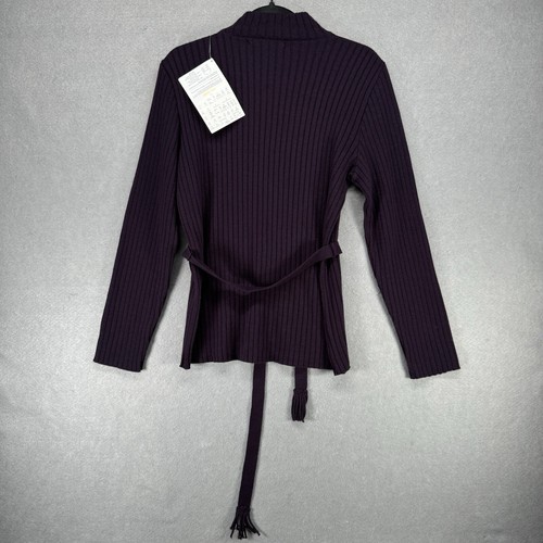 Nina Leonard Sweater Womens Size L Acrylic Wool Tie Waist Mock Neck Ribbed NWT - Picture 7 of 10
