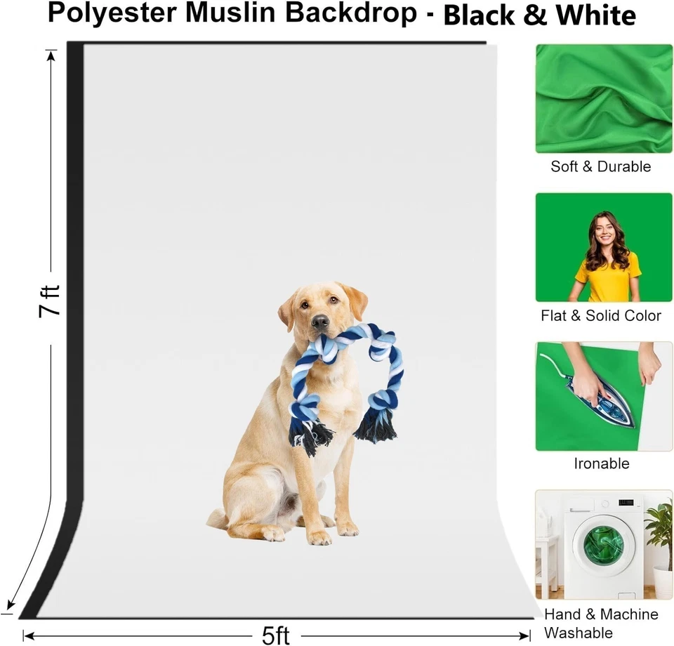 LINCO Foto T-Shape Telón de Fondo Soporte Negro/Blanco 2 Telones de Fondo Kit de Soporte - AM207 Foto 2 de 4