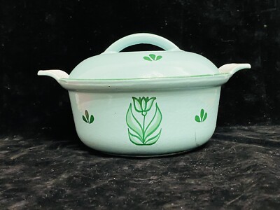 Dru Holland 18 Tulip Round Enamel Cast Iron Dutch Oven Casserole Green H6