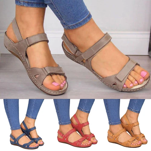 Sandalias planas de ajuste ancho con correa al tobillo para mujer talla de zapato de playa de verano - Imagen 2 de 19