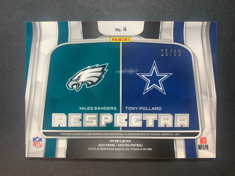 2020 Panini Spectra Respectra Dual Patch Green Tony Pollard/Miles Sanders #19/30 - Image 2 of 2