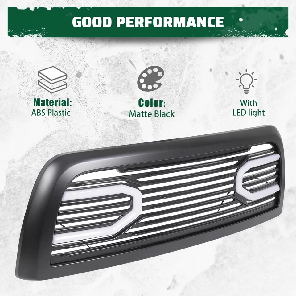 Parrilla delantera Big Horn empaquetada negra + carcasa y luz para Dodge Ram 1500 2009-2012 Foto 3 de 4