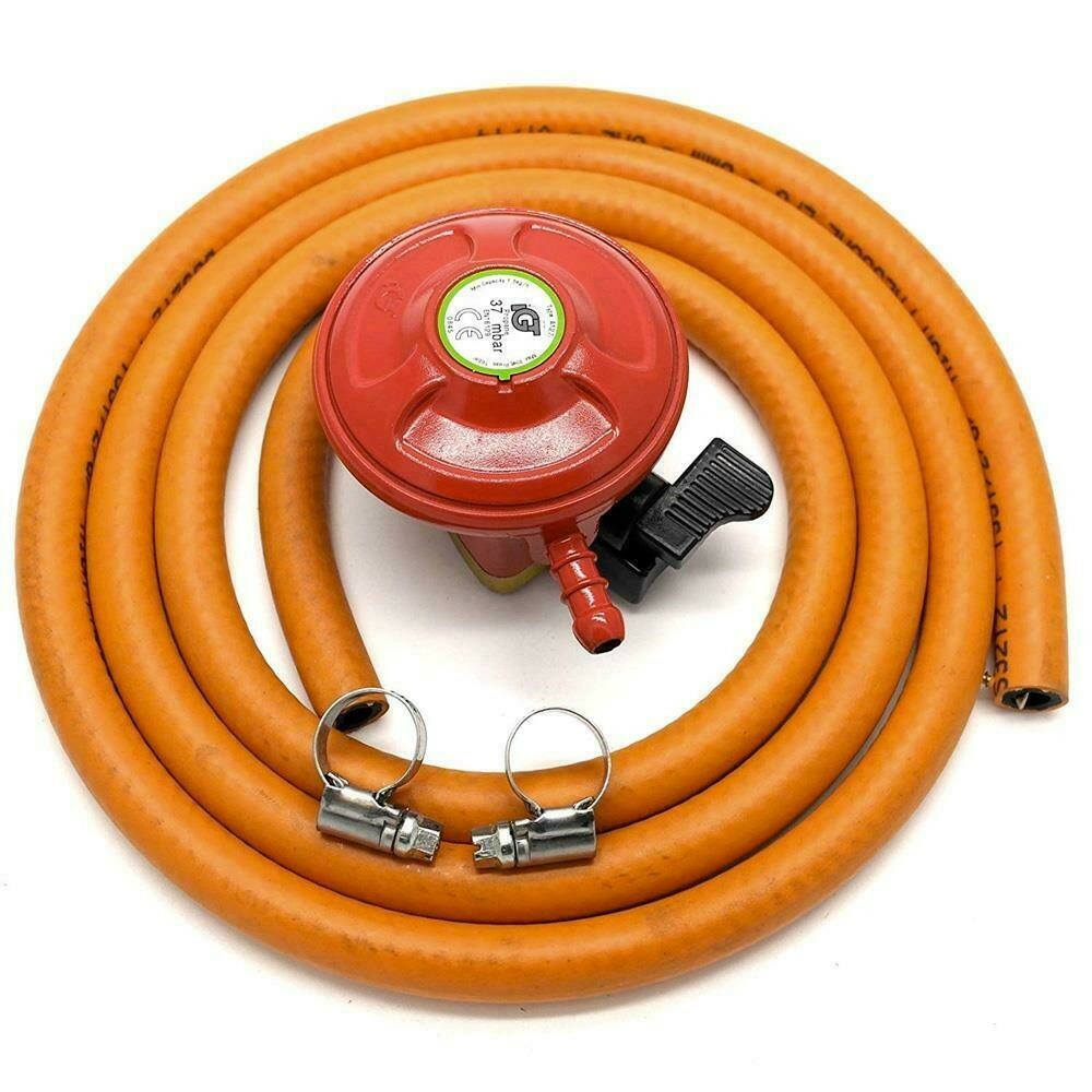Propane 27mm Clip-On Regulator + 2 Meter LPG Hose + 2 Jubilee Clip - Caravan