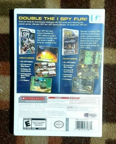 I Spy Game Pack Ultimate I Spy/Spooky Mansion (Nintendo WII 2009) Juego Totalmente Nuevo - Imagen 2 de 2