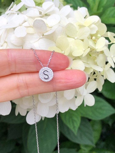 925 Sterling Silver Cz Initial Letter S Pendant Necklace Round Womens Girls 9mm