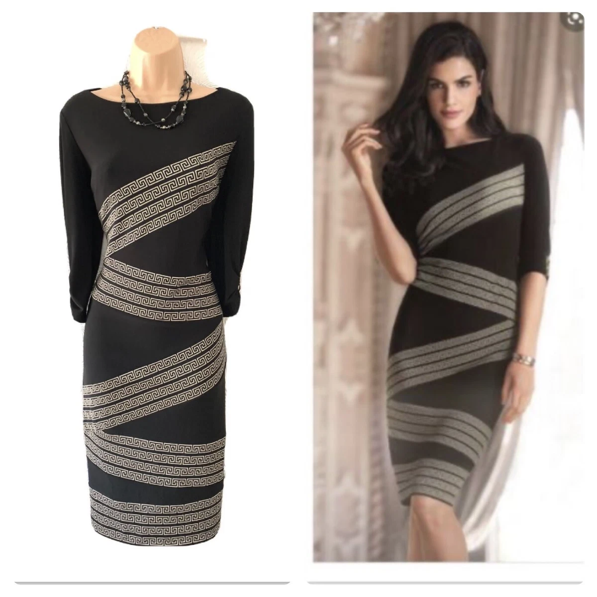 Joseph ribkoff black gold Colour stretchy dress size uk 12