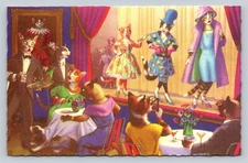 Eugen Hartung Mainzer Vintage Postcard Dressed Lady Cats Dine Fashion Show Stage