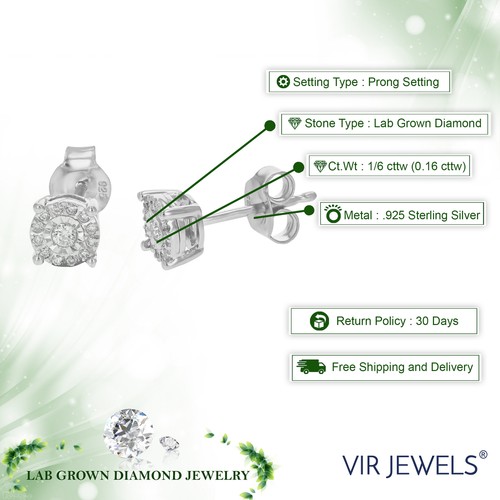1/6 cttw Lab Created Diamond Stud Earrings in .925 Sterling Silver Prong Set - 第 2/6 張圖片