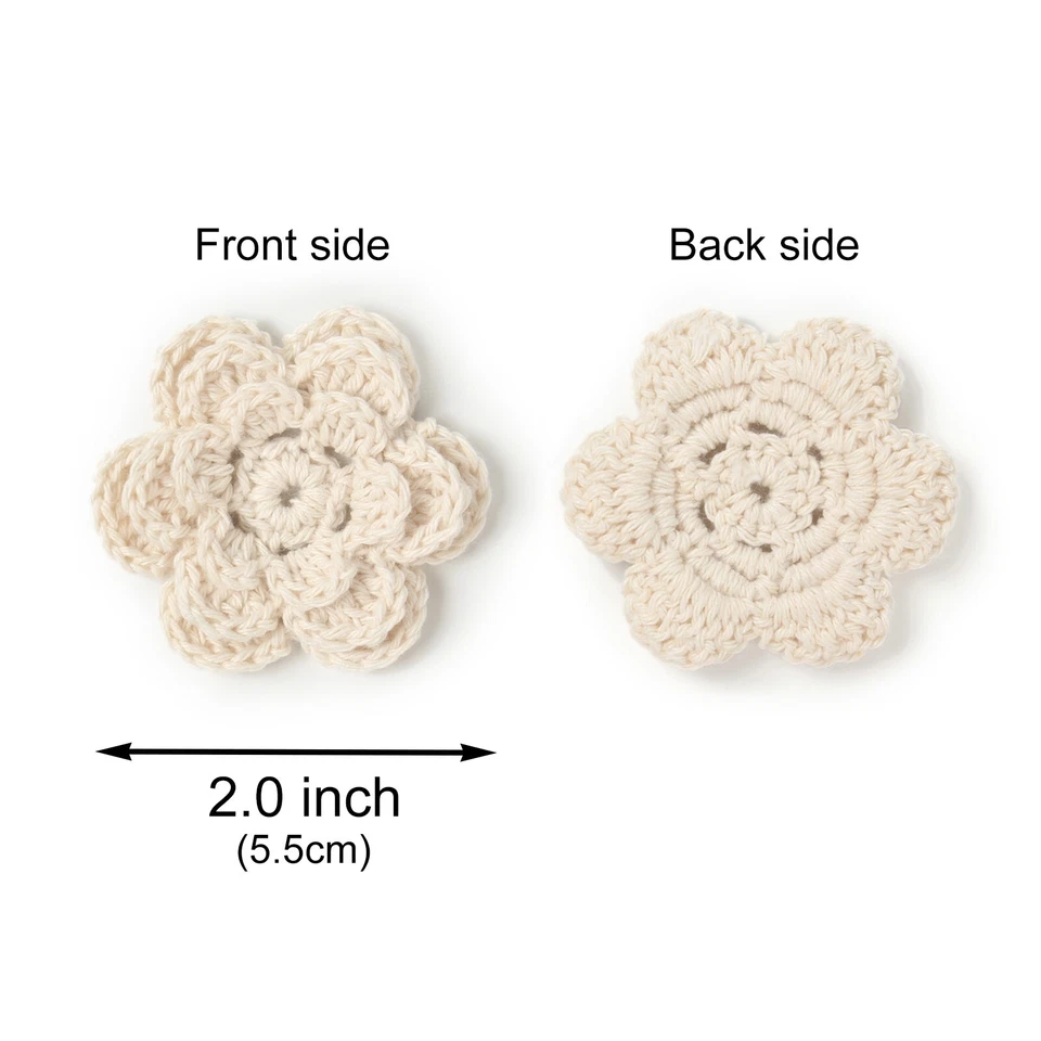 Apliques de flores de 2" de tres capas con flores de ganchillo de seis pétalos hechos a mano 20 piezas Foto 3 de 4