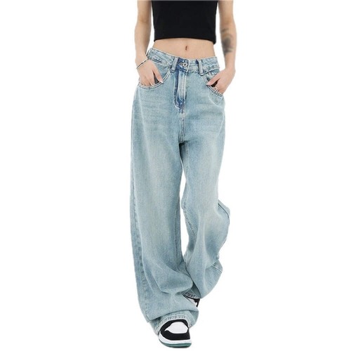 Womens High Waisted Jeans Light Blue Denim Pants Wide Leg Jeans For Women Girls