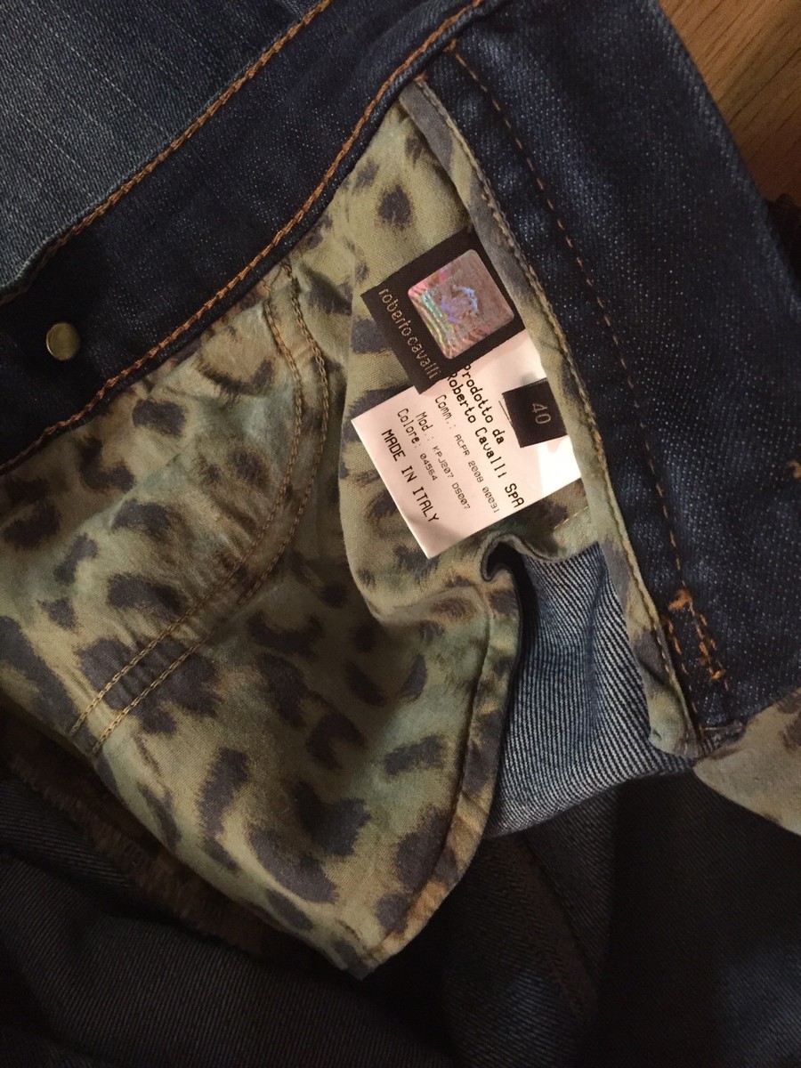 Jean Femme Roberto Cavalli Denim - Taille 40 Italie - Détails Dorés - Coupe Droite - Occasion Très Bon État