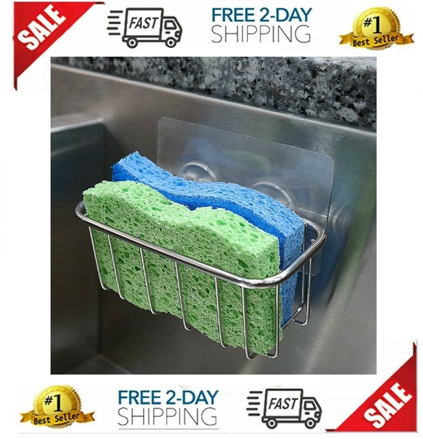 BEST Sponge Holder for Kitchen Sink with Strong Adhesive Fits Two