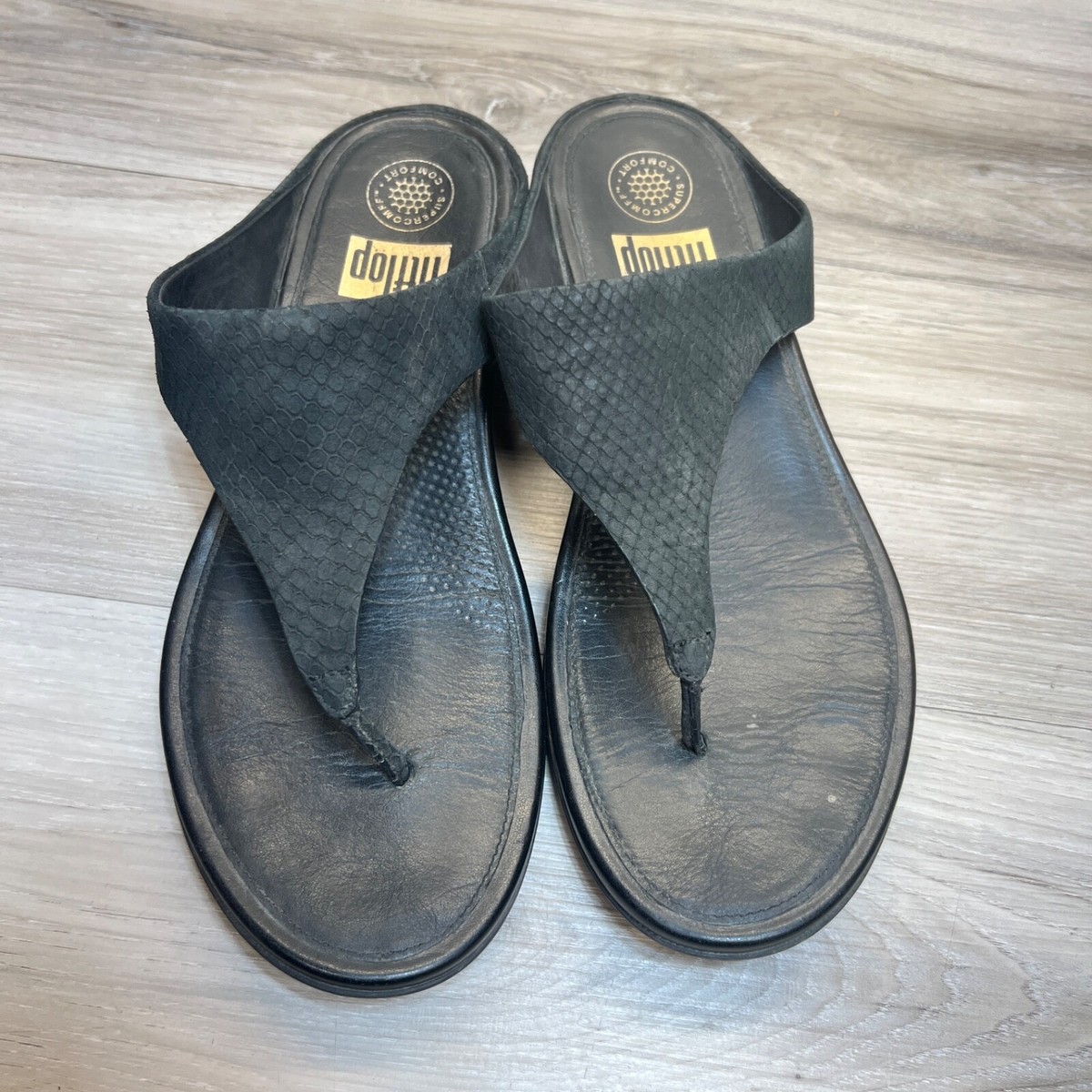 Fiflop Supercomff Banda Comfort Black Leather Thong Sandal  display picture 2
