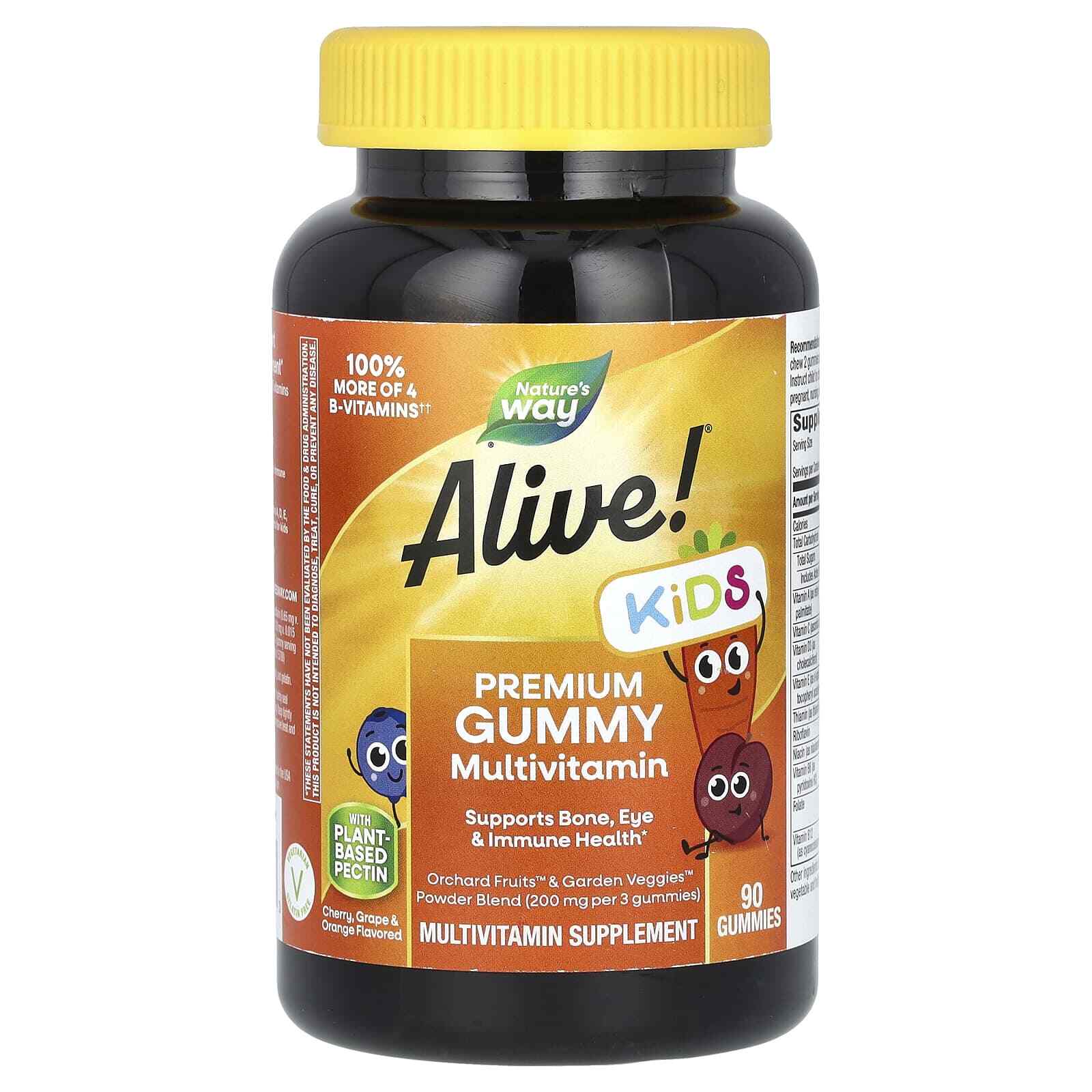Nature's Way, Alive! Kids, Gummy Multivitamin, Cherry, Grape & Orange, 90 gummie
