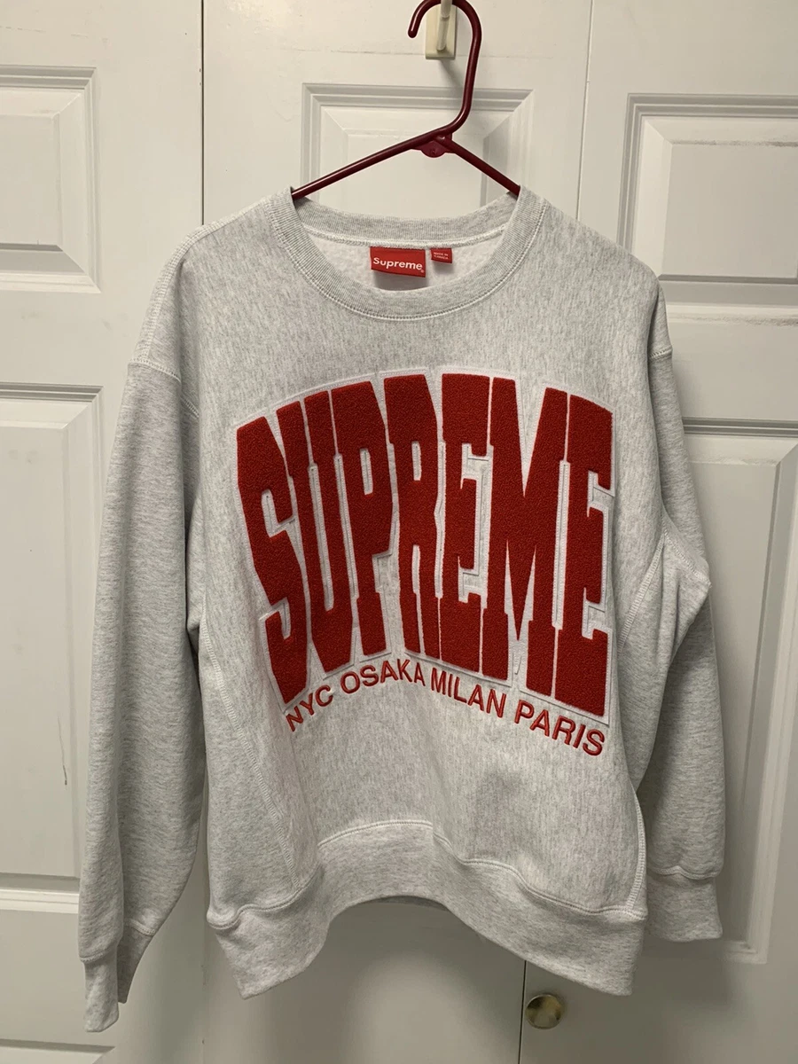 SUPREME Cities Arc Crewneck Sweatshirt ASH GREY / RED Men's Medium F/W21