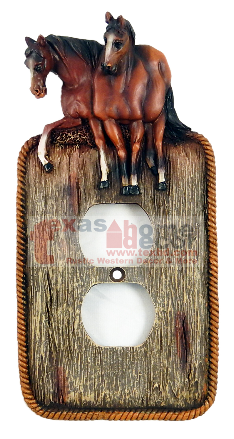 Western Running Horses Light Switch Plate Covers Faux Wood Look Rope ...