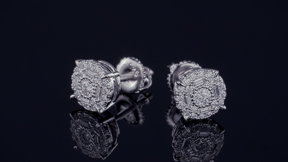 【HYERES LOR】25SS★ Silver (W) Moissanite 1Touch Earrings Moissanite Real Silver Hip Hop 8mm Earrings Round Cluster