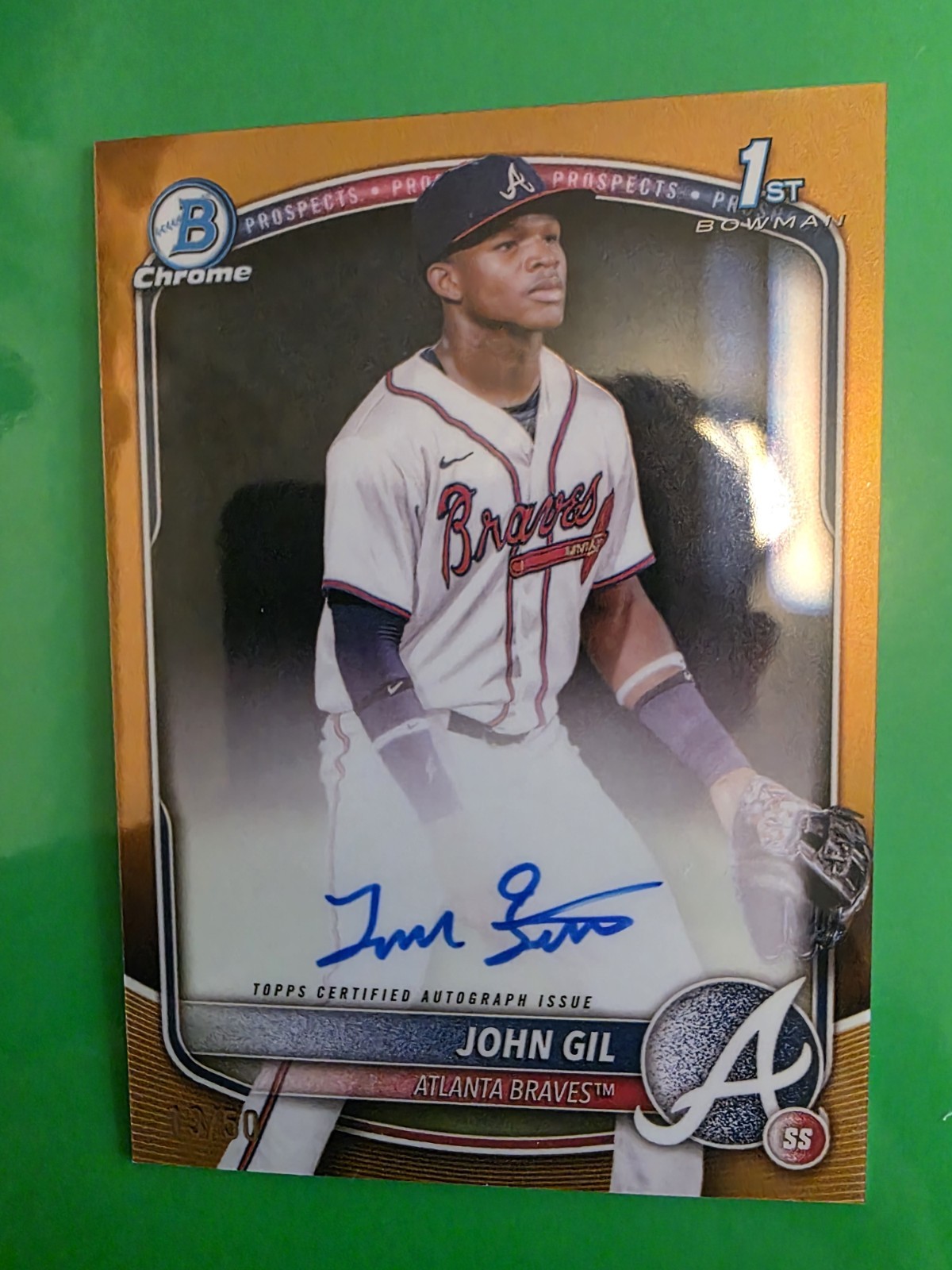2025 Bowman Chrome John Gil Gold Refractor Auto /50 #CPA-JG Braves