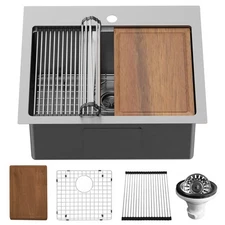 Karran USA WST-20-PK1 Elite Workstation 25" Drop In Single Basin - Satin Brushed