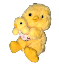 Vintage Avon Mama and Baby in Egg Yellow Ducks Soft 9in Sitting Plush 1994