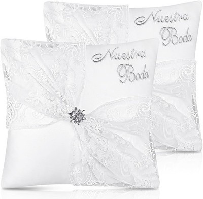 Set of 2 Wedding Kneeling Pillows Cover, 17 x 15 Inch Embroidered White 