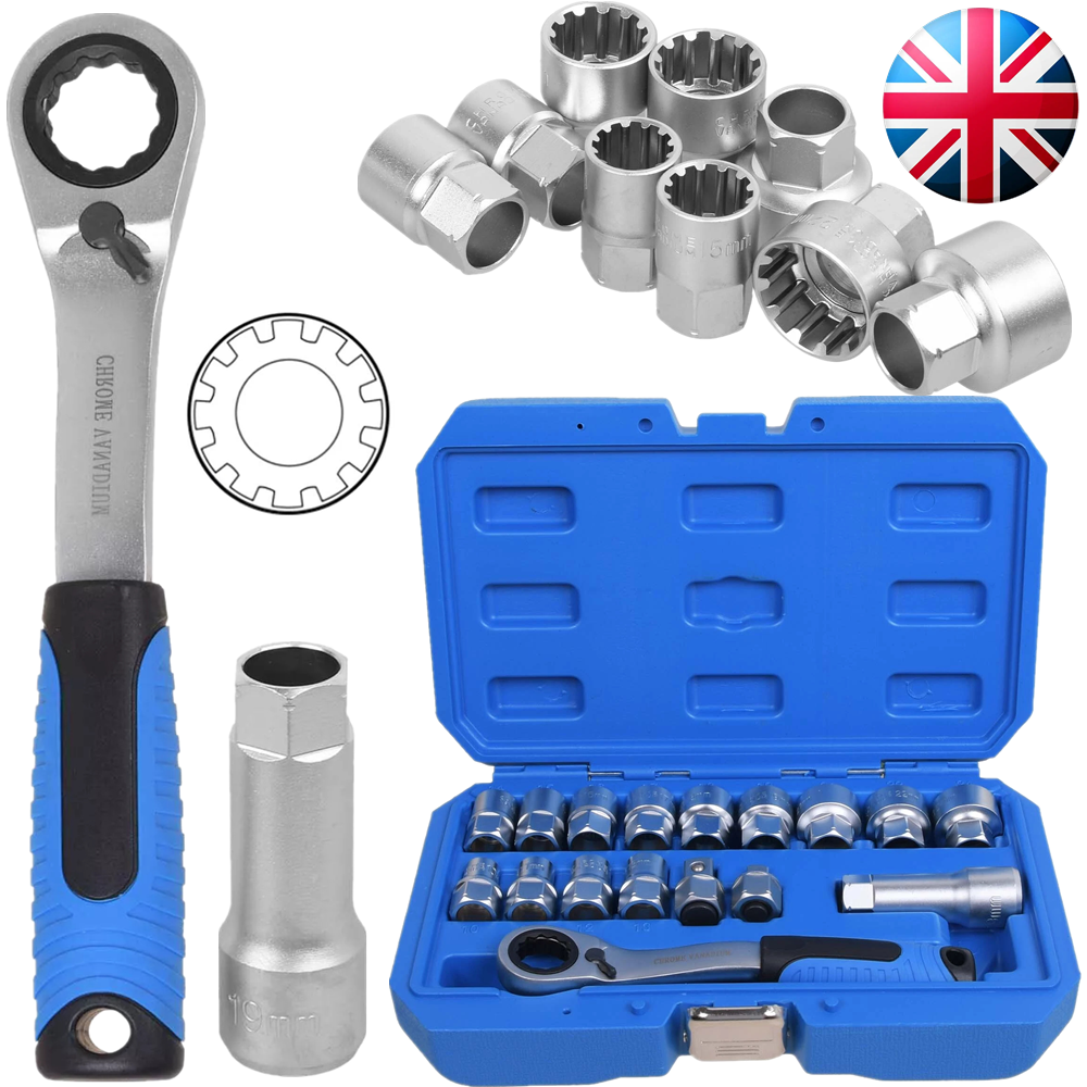 17Pcs Socket Set Metric Go-thru 3/8" 1/2" Adaptors Ratchet Go Through ...