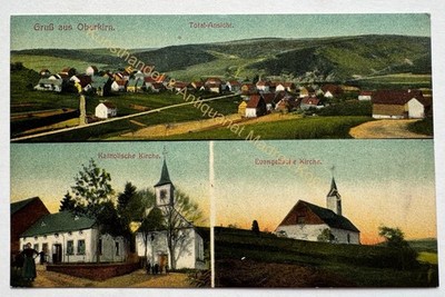 AK Gruß aus Oberkirn Birkenfeld Katholische Evangelische Kirche 1918 Feldpost