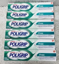 Super POLIGRIP Denture CREAM Zinc & Color FREE 2.4oz 6 Tubes Green Exp 2026