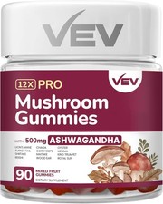 12x Mushroom Supplement - Energy, Focus  Relaxation - 90 Vegan Gummies