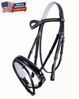 QHP Aphrodite Patent Dressage Bridle Black Leather Crystal Browband Horse